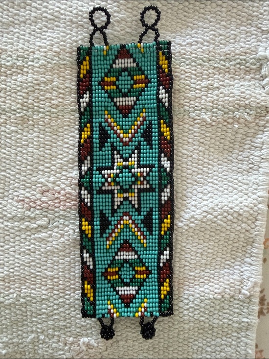 Handmade Jewelry - Handmade Turquoise Seed Bead Bracelet with Geometric Pattern